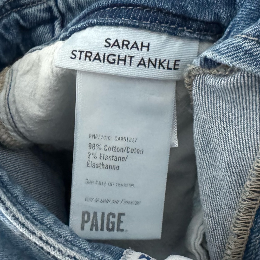 Paige Sarah Straight Ankle Jeans Denim Blue High Pleated Classic Retro 90s 29 - Picture 10 of 12